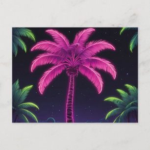 Neon palmboom met retro vibes en tropische gloed briefkaart