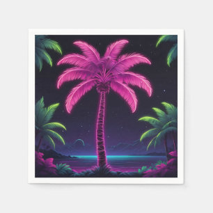Neon palmboom met retro vibes en tropische gloed servet