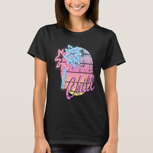 Neon Palms & Sunset Vogue Style T-shirt (Voorkant)