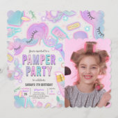 Neon Pamper Spa Party Verjaardagsfoto Kaart (Voorkant / Achterkant)