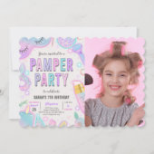 Neon Pamper Spa Party Verjaardagsfoto Kaart (Voorkant)
