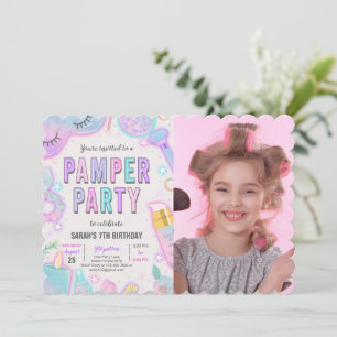 Neon Pamper Spa Party Verjaardagsfoto Kaart