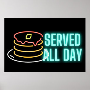 Neon Pancakes Served Day Sign Poster