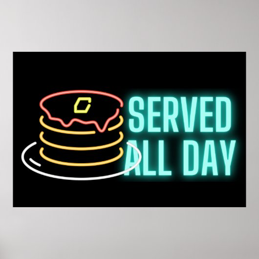 Neon Pancakes Served Day Sign Poster (Voorkant)