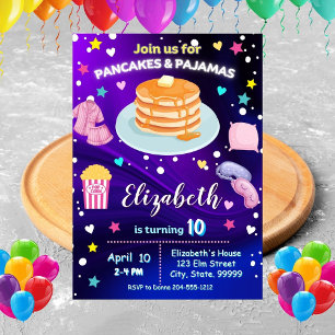 Neon pannenkoeken en pyjama verjaardagsfeestje uit kaart