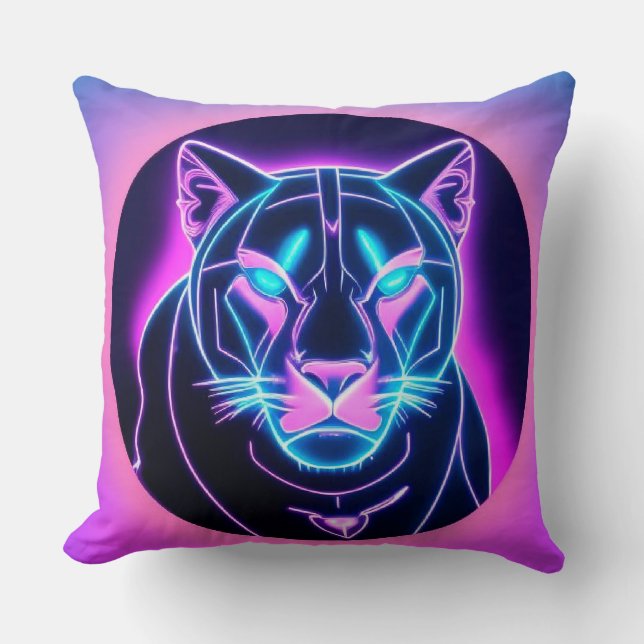 Neon Panter Gezicht in Geometrische Kunst Kussen (Voorkant)