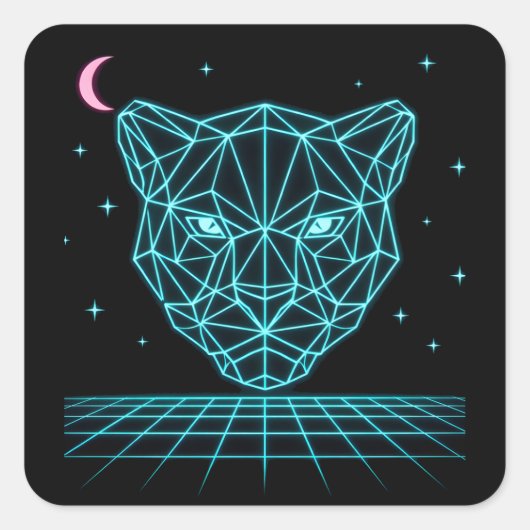 Neon Panter - Synthwave Donkere Elektriciteit Vierkante Sticker (Voorkant)