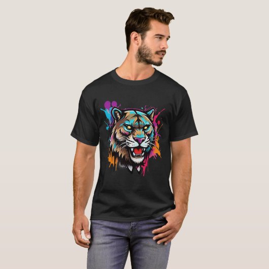 Neon Panther Graffiti Streetwear Bold & Fierce Man T-shirt (Voorkant volledig)