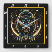 Neon Panther Midnight Glow Timekeeper Vierkante Klok (Voorkant)
