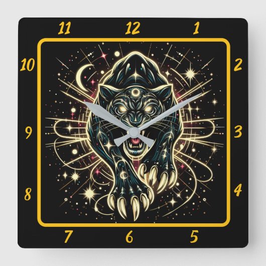 Neon Panther Prowl uurwerk gloed Vierkante Klok (Voorkant)