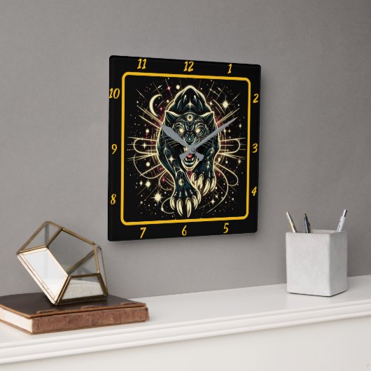 Neon Panther Prowl uurwerk gloed Vierkante Klok (Kantoor)