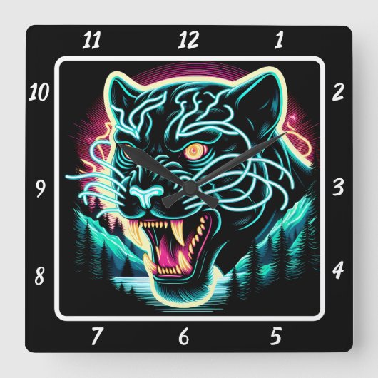 Neon Panther Shadow Vierkante Klok (Voorkant)