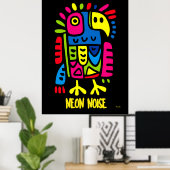 Neon Parrot Art – Kleurrijke Pop Tropische Vogel O Poster (Thuiskantoor)