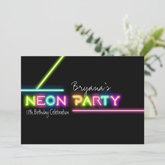 NEON PARTITY Glow Fun Birthday Party Invitation Kaart (Staand voorkant)