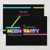 NEON PARTITY Glow Fun Birthday Party Invitation Kaart (Voorkant / Achterkant)