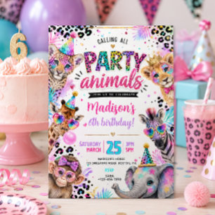 Neon Party Animals Verjaardag  Kaart