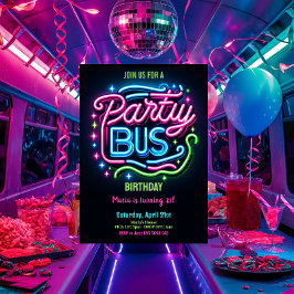 Neon Party Bus 21e Verjaardag Uitnodiging