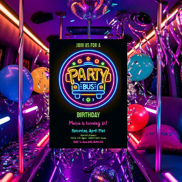 Neon Party Bus Glow Hopping 21e Verjaardag Kaart