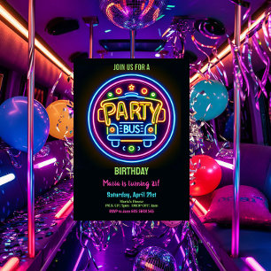 Neon Party Bus Glow Hopping 21e Verjaardag Kaart
