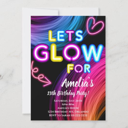 Neon Party Glow Uitnodiging voor verjaardag (Voorkant)