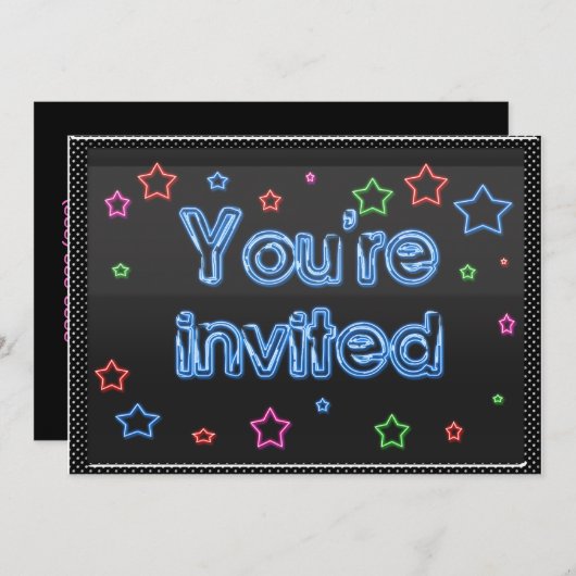 Neon Party Invitation Kaart (Voorkant / Achterkant)