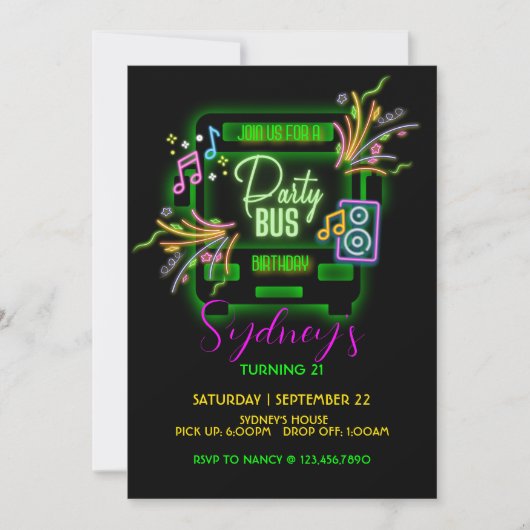 Neon Party, Party Bus, Elke leeftijd, Glow Party, Kaart (Voorkant)
