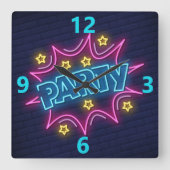 Neon Party Sign Square Wall klok (Voorkant)