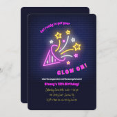 Neon Party Time Invitation Kaart (Voorkant / Achterkant)