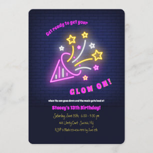 Neon Party Time Invitation Kaart