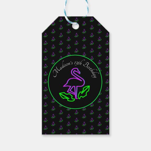 Neon Party Tropical Flamingo Glow Party Teen Favor Cadeaulabel (Voorkant)