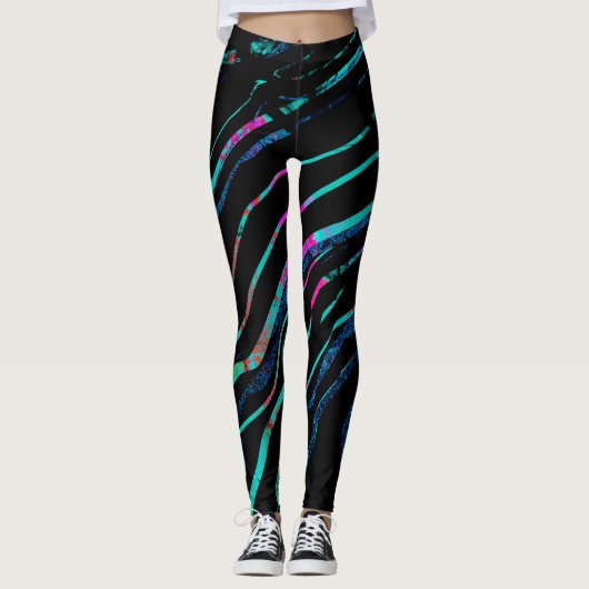 Neon Pastel Black Marmer Shimmer Rainbow Leggings (Voorkant)