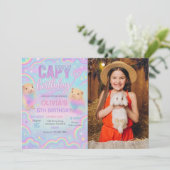 Neon Pastel Capybara verjaardagsfeestje foto Kaart (Staand voorkant)