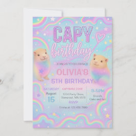 Neon Pastel Capybara verjaardagsfeestje uitnodigin Kaart