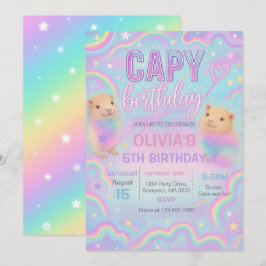 Neon Pastel Capybara verjaardagsfeestje uitnodigin Kaart