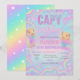 Neon Pastel Capybara verjaardagsfeestje uitnodigin Kaart