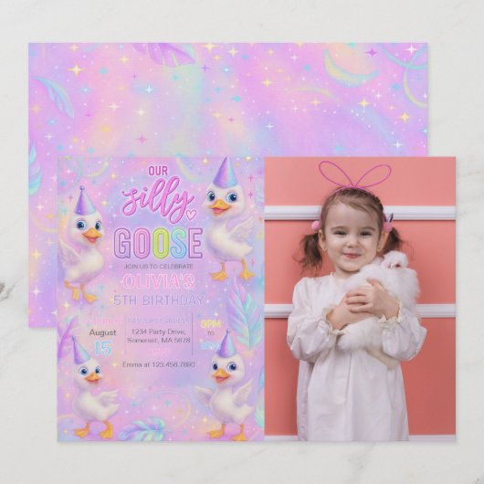 Neon Pastel Gekke Gans Verjaardagsfeest Foto Kaart (Voorkant / Achterkant)