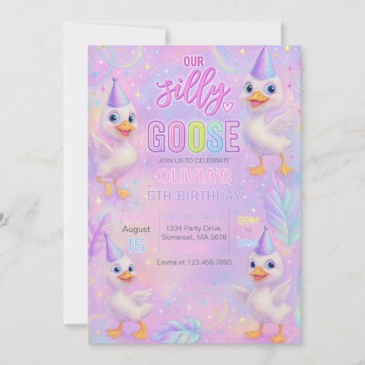 Neon Pastel Gekke Goose Verjaardagsfeestje Uitnodi Kaart (Voorkant)