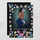 Neon Pastel Stars Galaxy Kinder Afstuderen Foto Aankondiging (Voorkant / Achterkant)