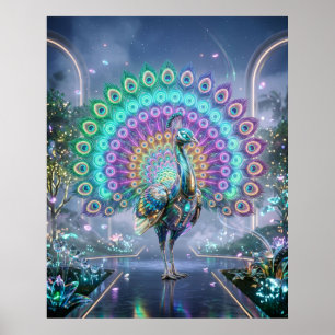 Neon Pauw Hologram Tuin Poster