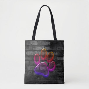 Neon Paw Print op Brick Tote Bag
