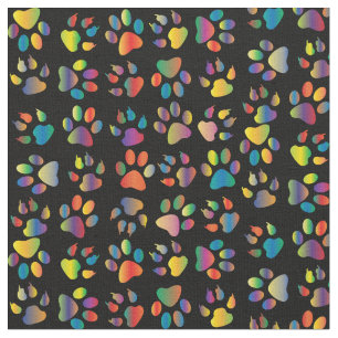 Neon Paw Print op zwart Stof