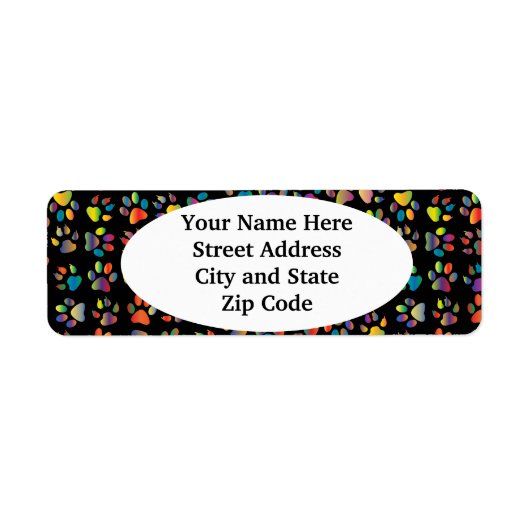 Neon Pawprint zwart retouradres Etiket (Voorkant)