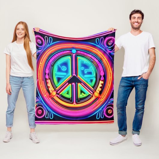 Neon Peace Mandala Fleece Deken (In situ)
