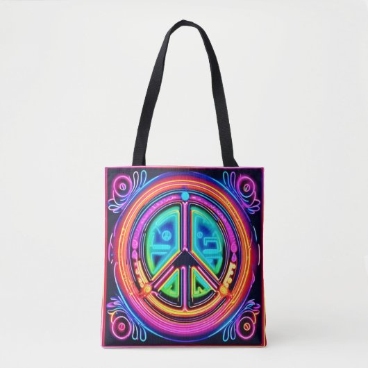 Neon Peace Mandala Tote Bag (Voorkant)