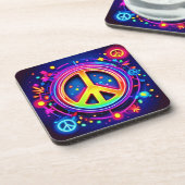 Neon Peace Symbol Art Bier Onderzetter (Linkerzijde)