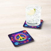 Neon Peace Symbol Art Bier Onderzetter (Rechterzijde)