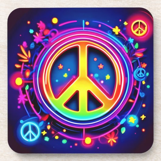 Neon Peace Symbol Art Bier Onderzetter (Voorkant)