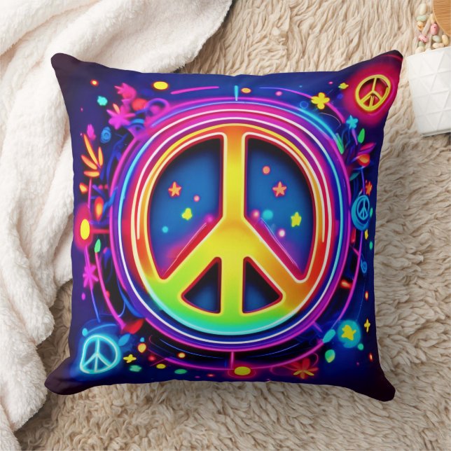 Neon Peace Symbol Art Kussen (Deken)