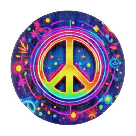 Neon Peace Symbol Art Snijplank