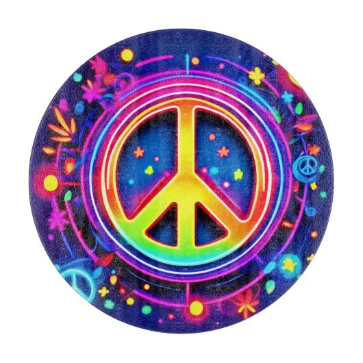 Neon Peace Symbol Art Snijplank (Voorkant)